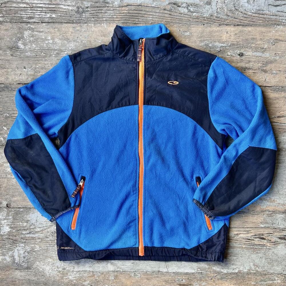 Champion 90s Y2K Blue Navy Fleece Jacket Orange Zipper - Size L